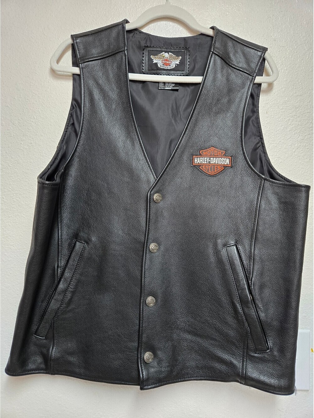 Harley-Davidson Black Genuine Leather Motorcycle Vest Size L
